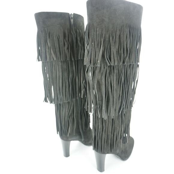 Stuart Weitzman Black Suede Fringie Knee High Boots SZ 7 N Narrow - Picture 7 of 10